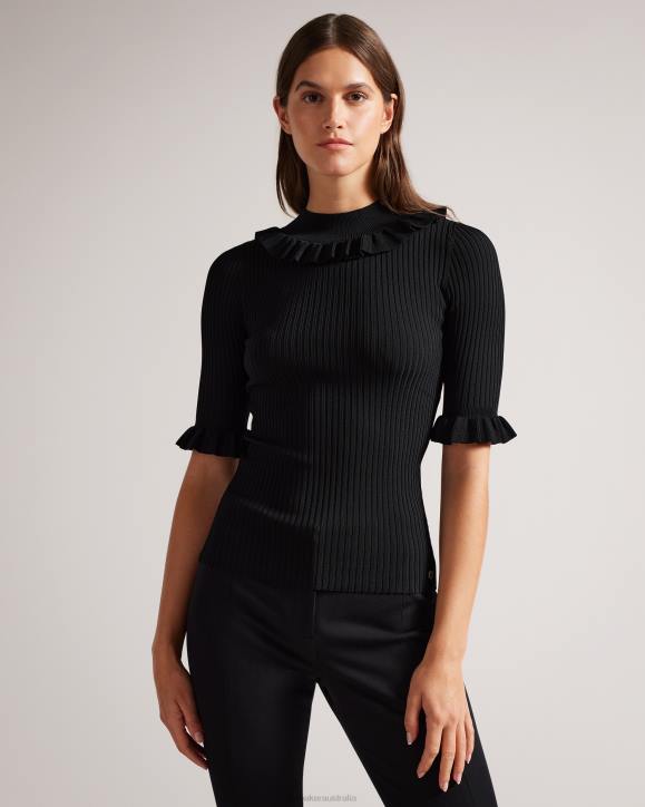 Ted Baker Katella Fitted Top With Frill Neck Detail Black Clothing Women TLPL393
