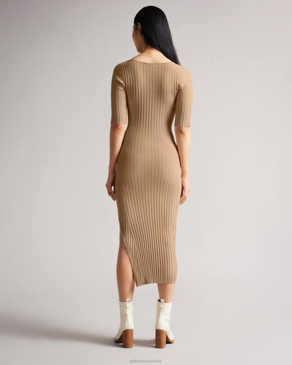Ted Baker Kiierra Side Slit Detail Knit Dress Light Brown Clothing Women TLPL621