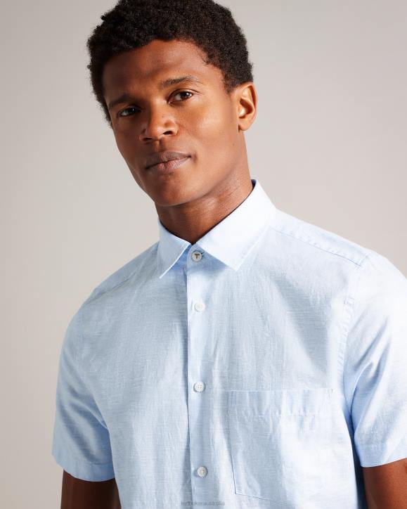Ted Baker Kingfrd Short Sleeve Linen Shirt Light Blue Clothing Men TLPL1306