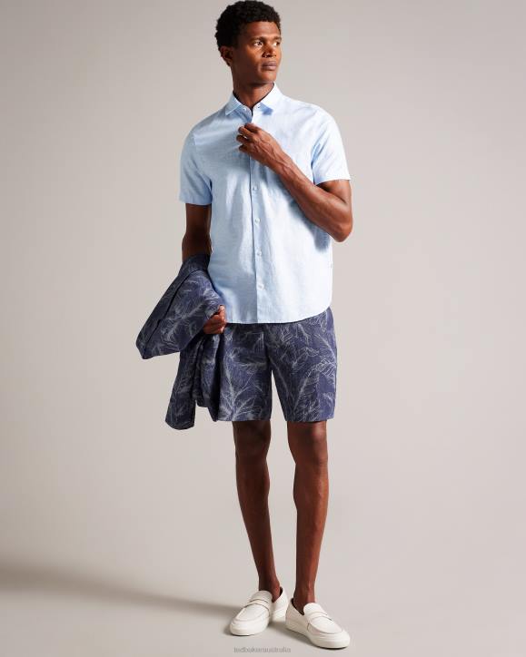 Ted Baker Kingfrd Short Sleeve Linen Shirt Light Blue Clothing Men TLPL1306