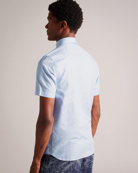 Ted Baker Kingfrd Short Sleeve Linen Shirt Light Blue Clothing Men TLPL1306
