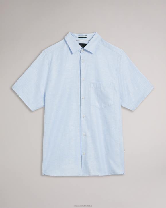 Ted Baker Kingfrd Short Sleeve Linen Shirt Light Blue Clothing Men TLPL1306