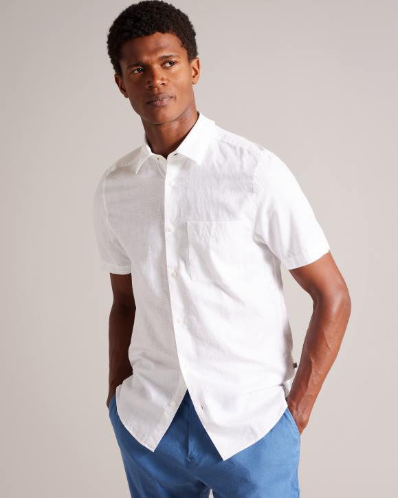 Ted Baker Kingfrd Short Sleeve Linen Shirt White Clothing Men TLPL1339