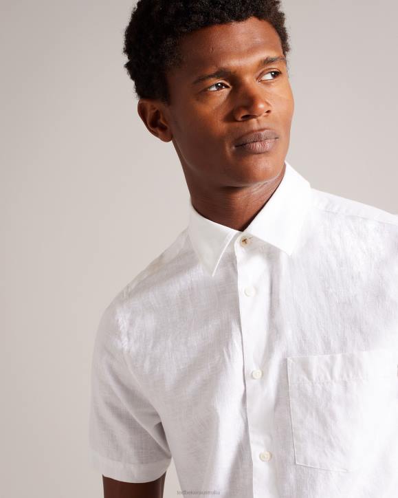Ted Baker Kingfrd Short Sleeve Linen Shirt White Clothing Men TLPL1339