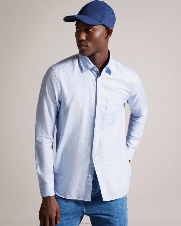 Ted Baker Kingwel Long Sleeve Linen Blend Shirt Light Blue Clothing Men TLPL1336