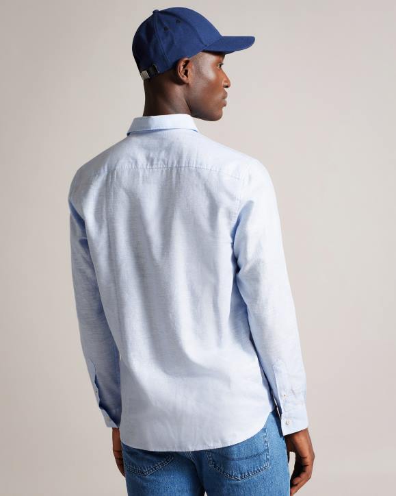 Ted Baker Kingwel Long Sleeve Linen Blend Shirt Light Blue Clothing Men TLPL1336