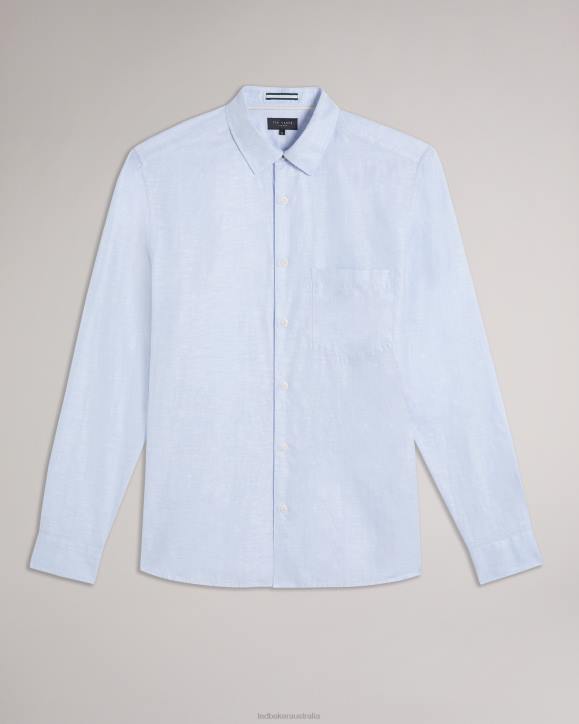 Ted Baker Kingwel Long Sleeve Linen Blend Shirt Light Blue Clothing Men TLPL1336
