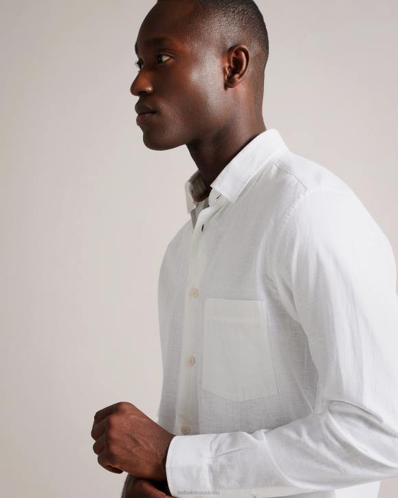 Ted Baker Kingwel Long Sleeve Linen Blend Shirt White Clothing Men TLPL1335