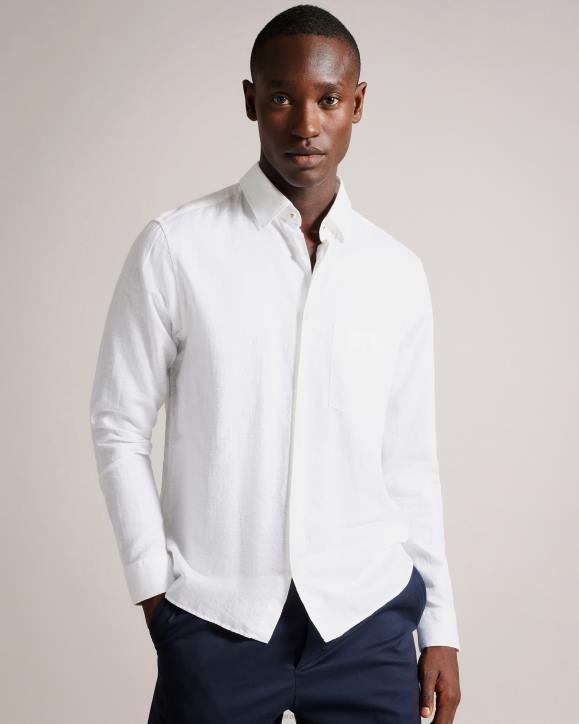 Ted Baker Kingwel Long Sleeve Linen Blend Shirt White Clothing Men TLPL1335