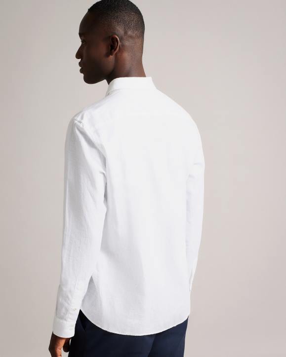Ted Baker Kingwel Long Sleeve Linen Blend Shirt White Clothing Men TLPL1335