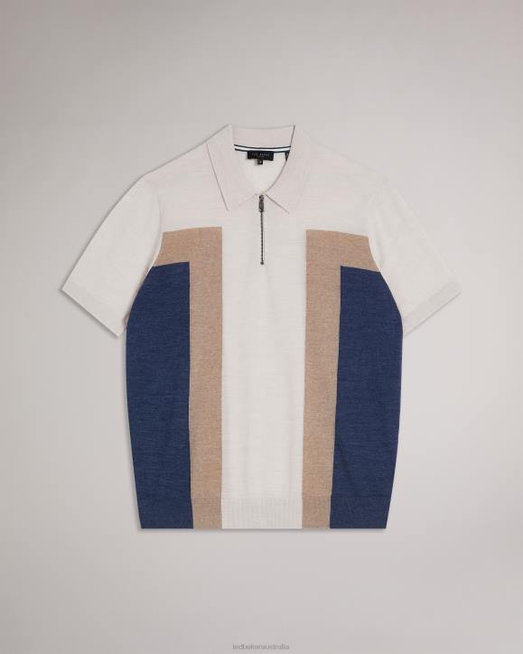 Ted Baker Larbrot Short Sleeve Zip Neck Polo Ecru Clothing Men TLPL1328