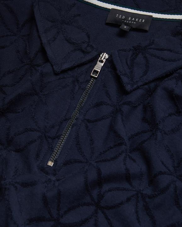 Ted Baker Maroc Short Sleeve Zip Jacquard Polo Shirt NAVY Clothing Men TLPL1428