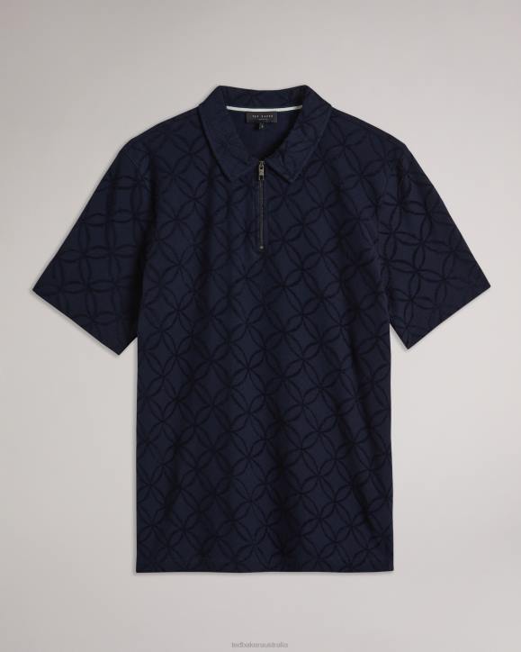 Ted Baker Maroc Short Sleeve Zip Jacquard Polo Shirt NAVY Clothing Men TLPL1428