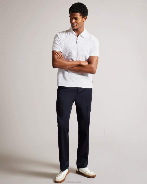 Ted Baker Maroc Short Sleeve Zip Jacquard Polo Shirt WHITE Clothing Men TLPL1404