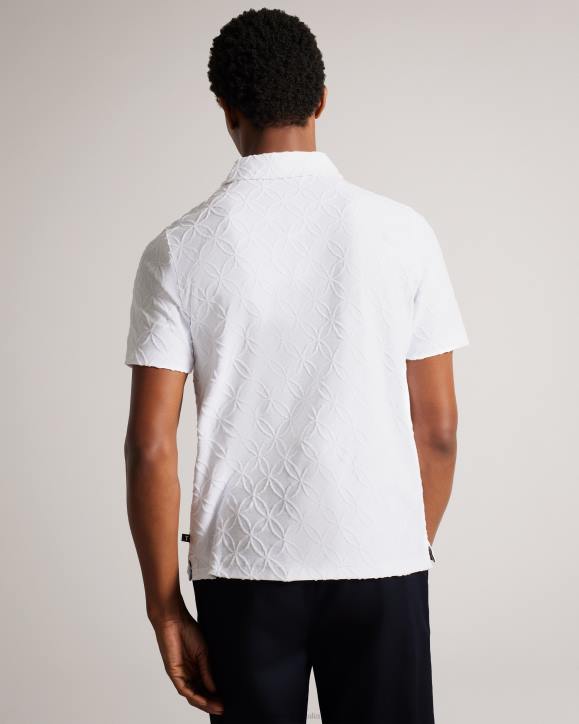 Ted Baker Maroc Short Sleeve Zip Jacquard Polo Shirt WHITE Clothing Men TLPL1404