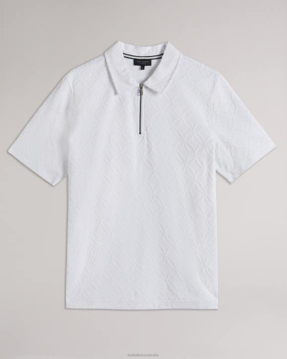 Ted Baker Maroc Short Sleeve Zip Jacquard Polo Shirt WHITE Clothing Men TLPL1404