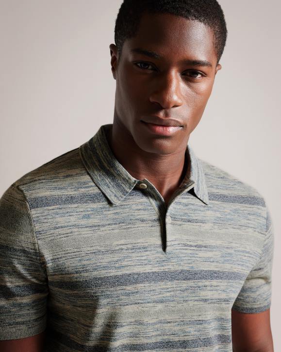 Ted Baker Mauda Short Sleeve Knitted Polo Shirt Stone Clothing Men TLPL1466