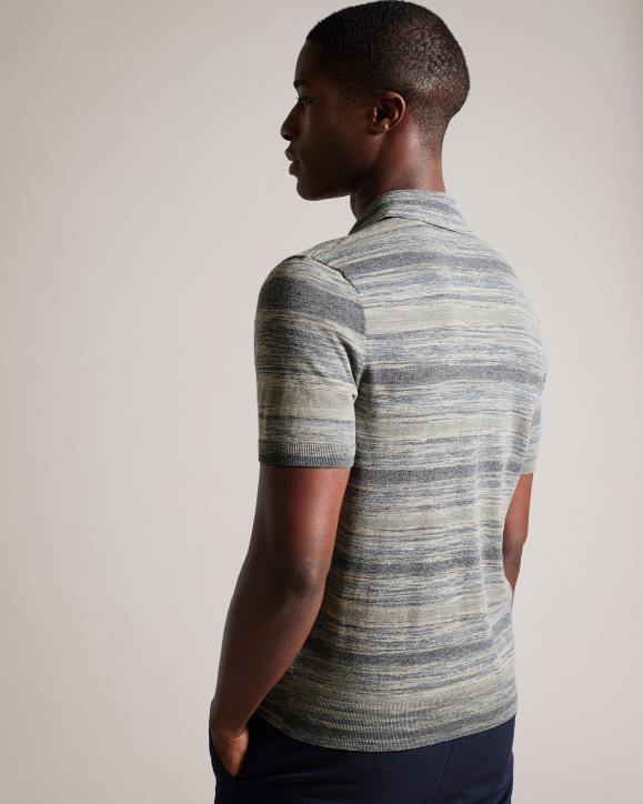 Ted Baker Mauda Short Sleeve Knitted Polo Shirt Stone Clothing Men TLPL1466
