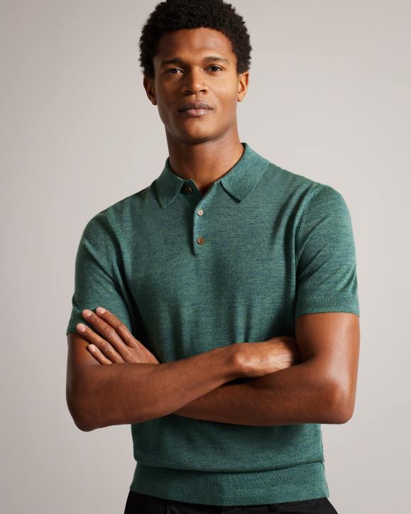 Ted Baker Mondsey Short Sleeve Wool Polo Shirt Green Clothing Men TLPL1581