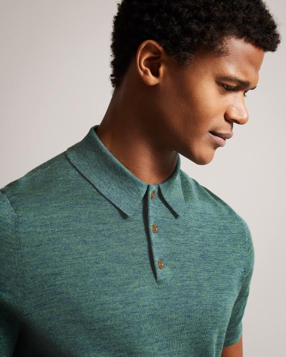 Ted Baker Mondsey Short Sleeve Wool Polo Shirt Green Clothing Men TLPL1581
