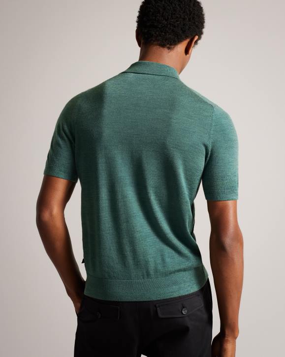 Ted Baker Mondsey Short Sleeve Wool Polo Shirt Green Clothing Men TLPL1581