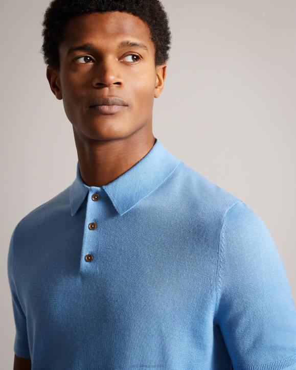 Ted Baker Mondsey Short Sleeve Wool Polo Shirt Pale Blue Clothing Men TLPL1593