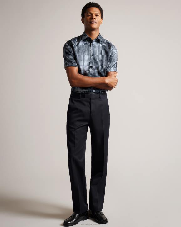 Ted Baker Munden Short Sleeve Geometric Print Lyocell Shirt Navy Clothing Men TLPL1540