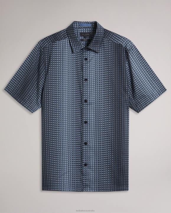 Ted Baker Munden Short Sleeve Geometric Print Lyocell Shirt Navy Clothing Men TLPL1540