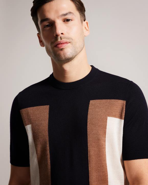 Ted Baker Navia Short Sleeve Pure Wool T-Shirt Dark Navy Clothing Men TLPL1538