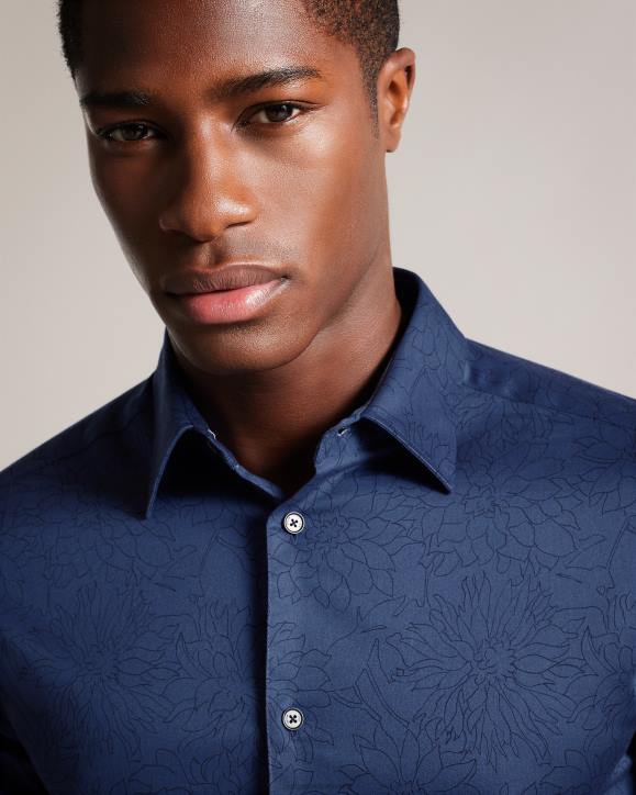 Ted Baker Neale Long Sleeve Floral Outline Print Shirt Navy Clothing Men TLPL1601