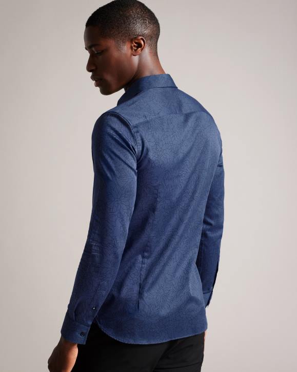 Ted Baker Neale Long Sleeve Floral Outline Print Shirt Navy Clothing Men TLPL1601