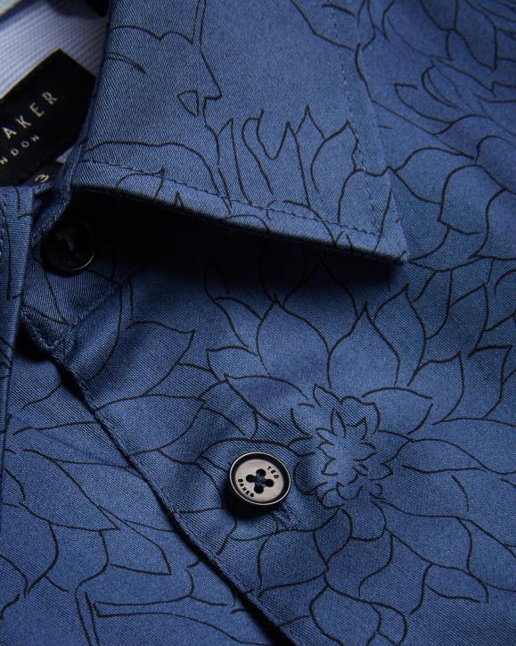 Ted Baker Neale Long Sleeve Floral Outline Print Shirt Navy Clothing Men TLPL1601