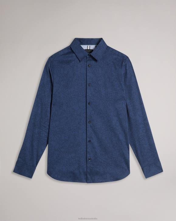 Ted Baker Neale Long Sleeve Floral Outline Print Shirt Navy Clothing Men TLPL1601