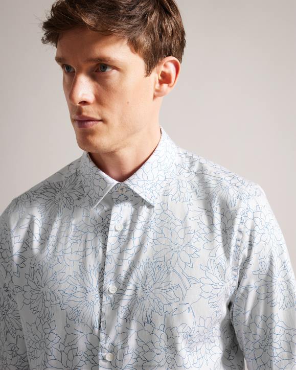 Ted Baker Neale Long Sleeve Floral Outline Print Shirt White Clothing Men TLPL1603