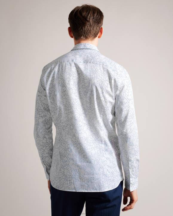 Ted Baker Neale Long Sleeve Floral Outline Print Shirt White Clothing Men TLPL1603