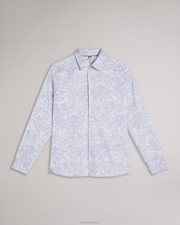 Ted Baker Neale Long Sleeve Floral Outline Print Shirt White Clothing Men TLPL1603