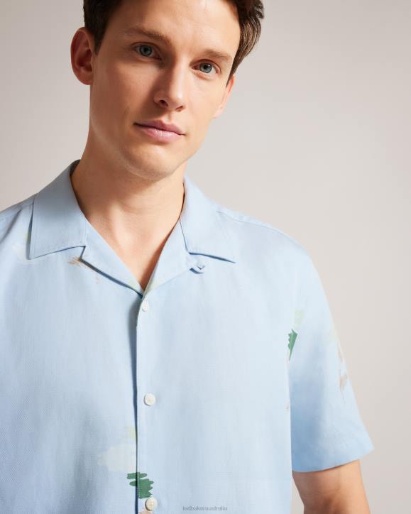 Ted Baker Neele Short Sleeve Floral Printed Shirt Light Blue Clothing Men TLPL1478