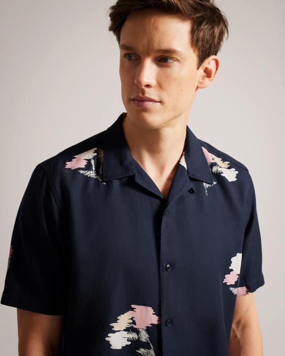 Ted Baker Neele Short Sleeve Floral Printed Shirt Navy Clothing Men TLPL1318