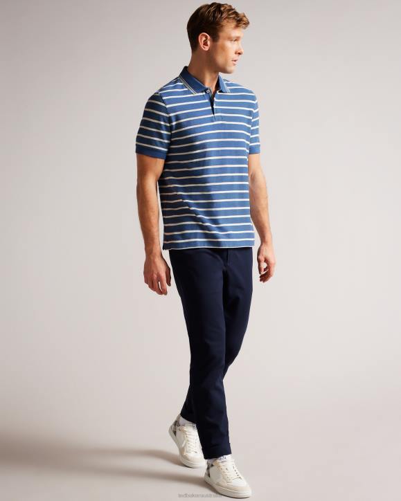 Ted Baker Nivenn Short Sleeve Regular Fit Striped Polo Shirt Dark Blue Clothing Men TLPL1427