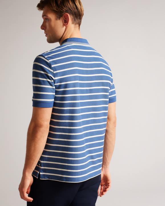 Ted Baker Nivenn Short Sleeve Regular Fit Striped Polo Shirt Dark Blue Clothing Men TLPL1427
