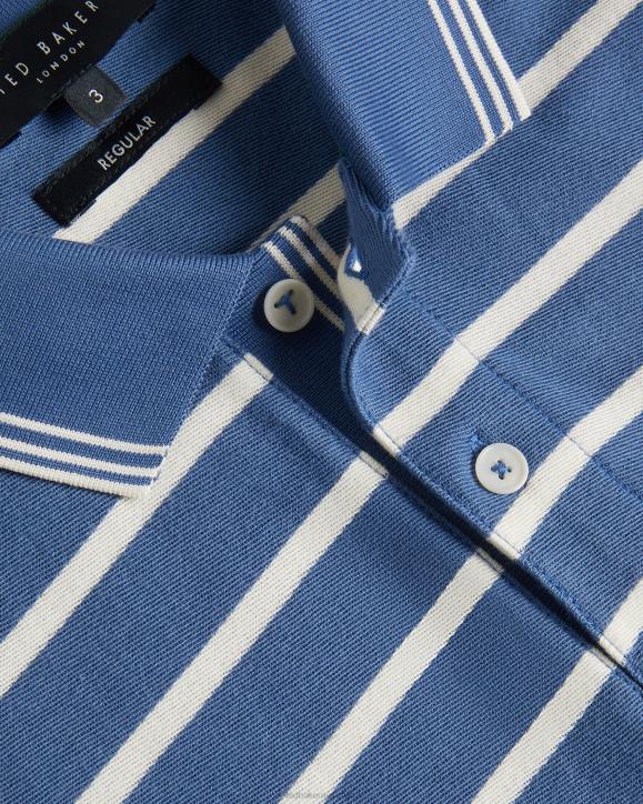 Ted Baker Nivenn Short Sleeve Regular Fit Striped Polo Shirt Dark Blue Clothing Men TLPL1427