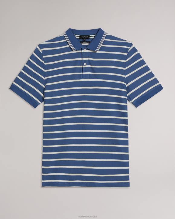 Ted Baker Nivenn Short Sleeve Regular Fit Striped Polo Shirt Dark Blue Clothing Men TLPL1427