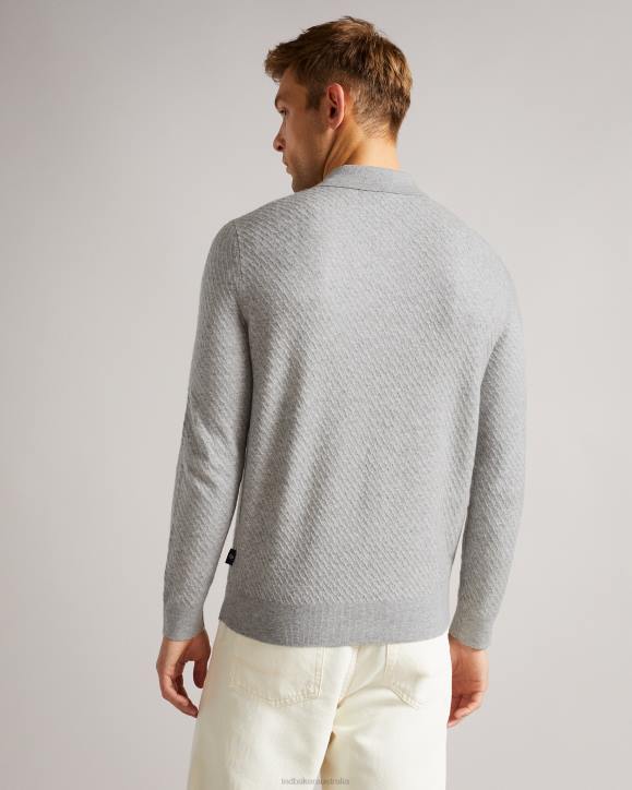 Ted Baker Nixan LS Knitted Textured Polo Gray Marl Clothing Men TLPL1725