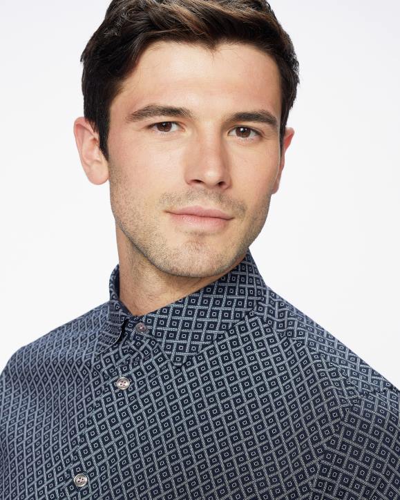 Ted Baker Notrip LS Diamond Print Shirt Navy Clothing Men TLPL1713