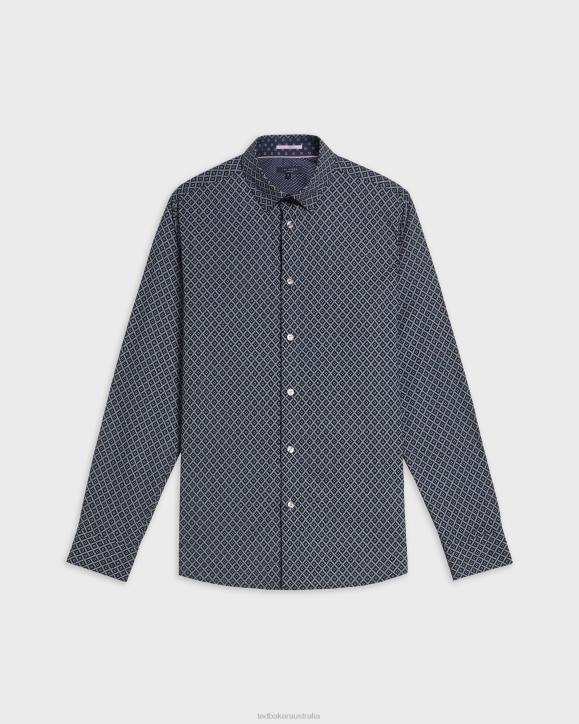 Ted Baker Notrip LS Diamond Print Shirt Navy Clothing Men TLPL1713