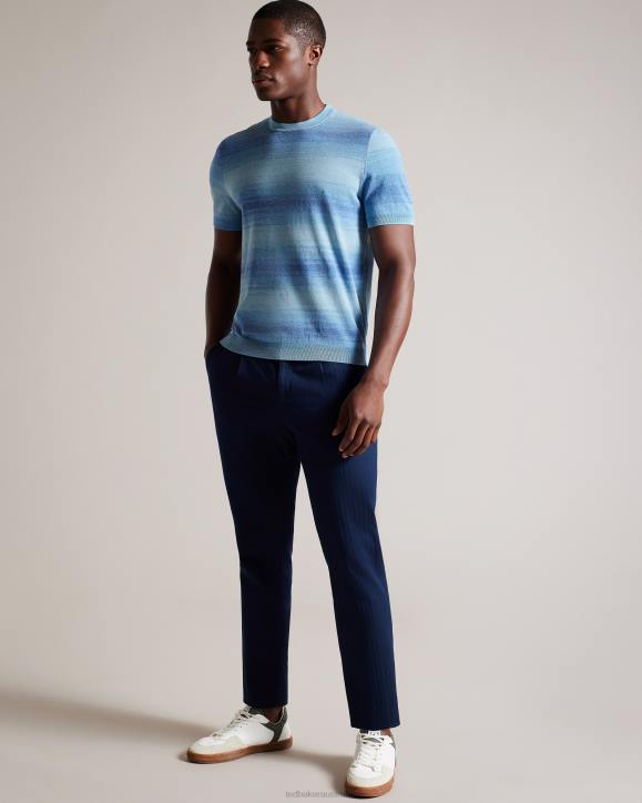 Ted Baker Notte Short Sleeve Ombre Stripe T-Shirt Dark Blue Clothing Men TLPL1299