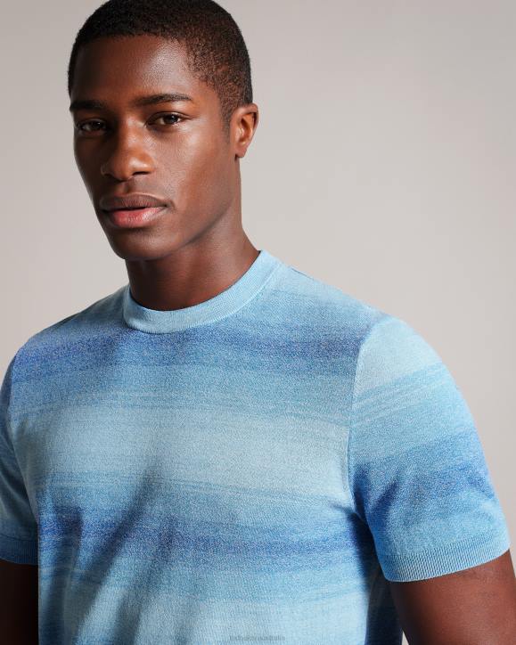 Ted Baker Notte Short Sleeve Ombre Stripe T-Shirt Dark Blue Clothing Men TLPL1299