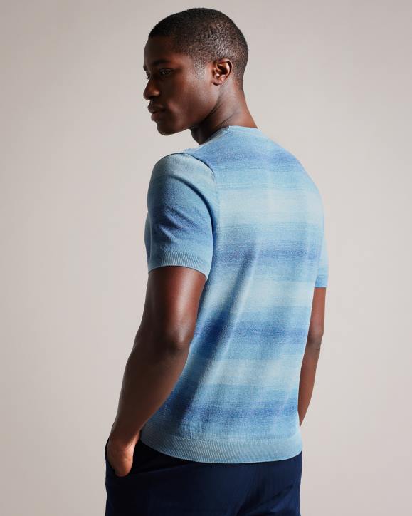 Ted Baker Notte Short Sleeve Ombre Stripe T-Shirt Dark Blue Clothing Men TLPL1299