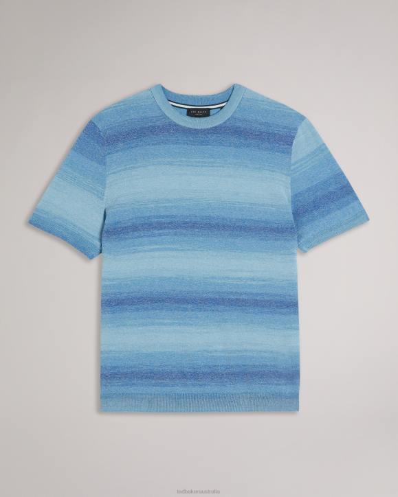 Ted Baker Notte Short Sleeve Ombre Stripe T-Shirt Dark Blue Clothing Men TLPL1299