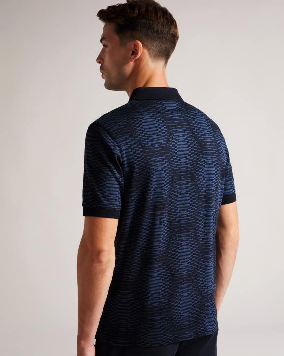 Ted Baker Ono Short Sleeve Jacquard Spot Polo Shirt Navy Clothing Men TLPL1444